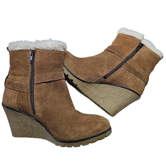 Skechers 48695 Boot Suede Leather Faux Fur Lining Wedge Size 9.5 - Picture 4 of 14